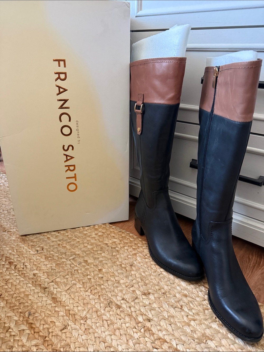 Franco Sarto Black and Brown Lizbeth Heeled Boots